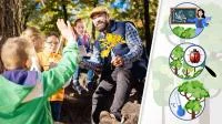 Franke udn Bornberg Mini-Wald Hannover VahrenheideGrünes Klassenzimmmer mir Schülern, die Naturkunde haben