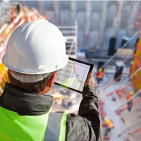 Franke und Bornberg Rating Berufsunfähigkeitsversicherung - Bauaufsicht mit Helm auf einer Baustelle