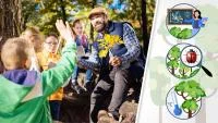 Franke udn Bornberg Mini-Wald Hannover VahrenheideGrünes Klassenzimmmer mir Schülern, die Naturkunde haben