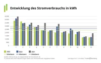 Franke und Bornberg ESG Nachhaltigkeits-Report 2024 - Entwicklung des Stromverbrauchs seit 2021 je Versicherer