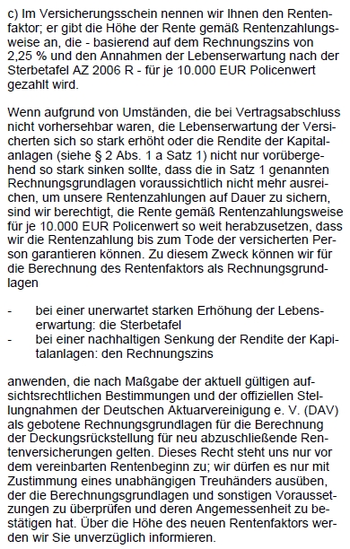 Bedingungen zum Rentenfaktor