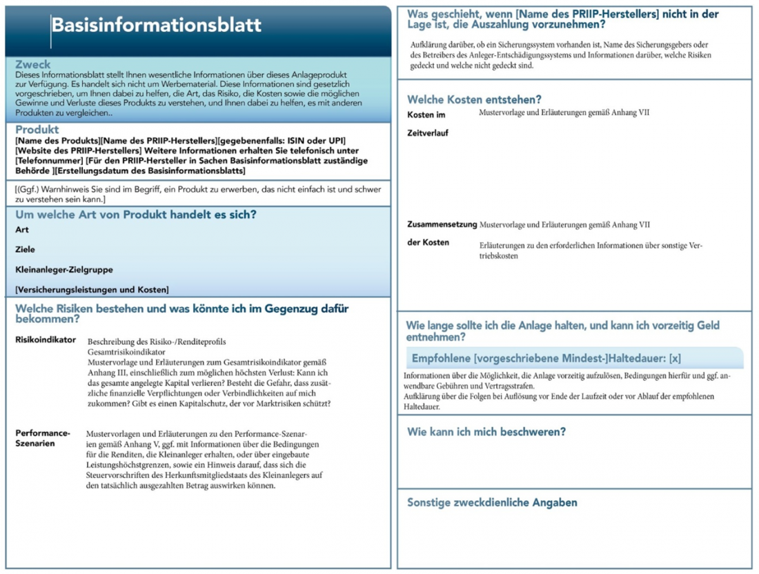 Basisinformationsblätter BIB Inhalt der Blätter